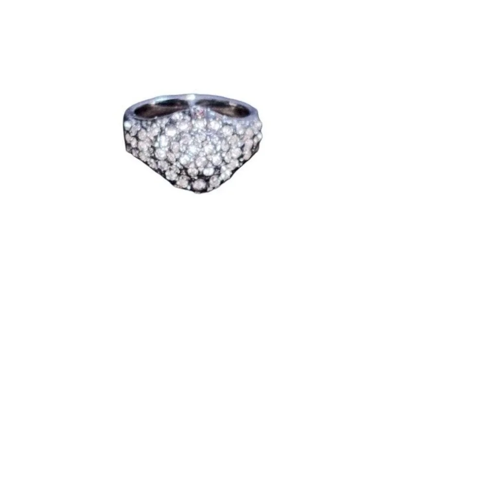 Vtg Silver Toned Ball Rhinestones Ring Sz 7 Statement Evening Bling‎ Oversized
